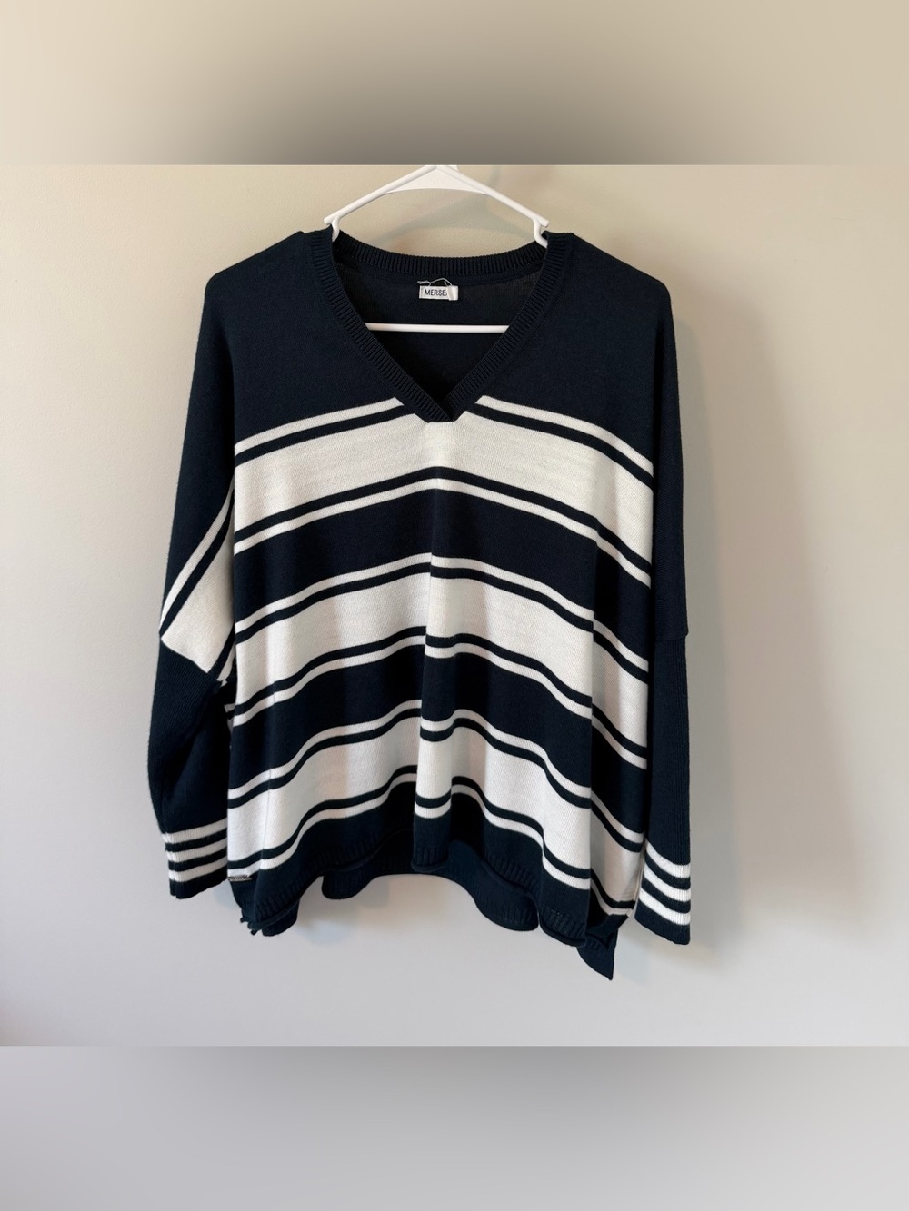 Mersea Women’s Catalina Sweater Navy Blue White Striped One Size